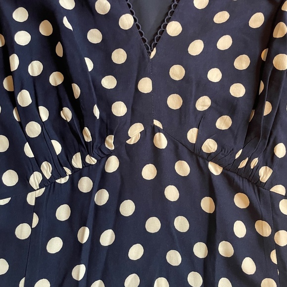 BODEN Rosie Godet Tea Dress 16-18 Navy Polka Dot Fit and Flare Pockets Lined - Picture 3 of 15